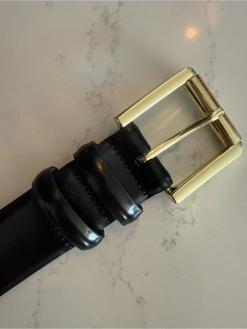 J.Crew Wide Spazzolato Leather Belt Black Gold Buckle Medium - Picture 4 of 6